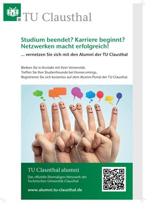 Flyer, um durch Alumni mit der Uni verbunden zu bleiben