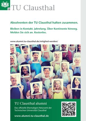 Flyer, um durch Alumni mit der Uni verbunden zu bleiben 