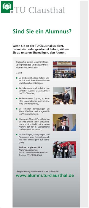 Flyer mit Informationen über Alumni
