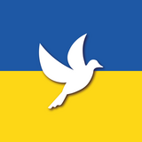  Die ukrainische Flagge mit einer weißen Taube in der Mitte